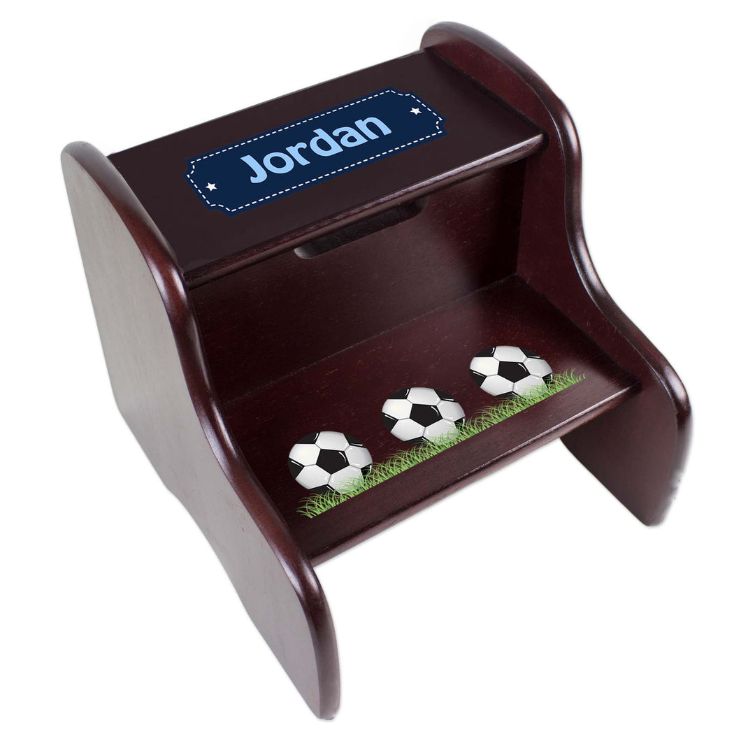 Personalized Soccer Balls Espresso Two Step Stool