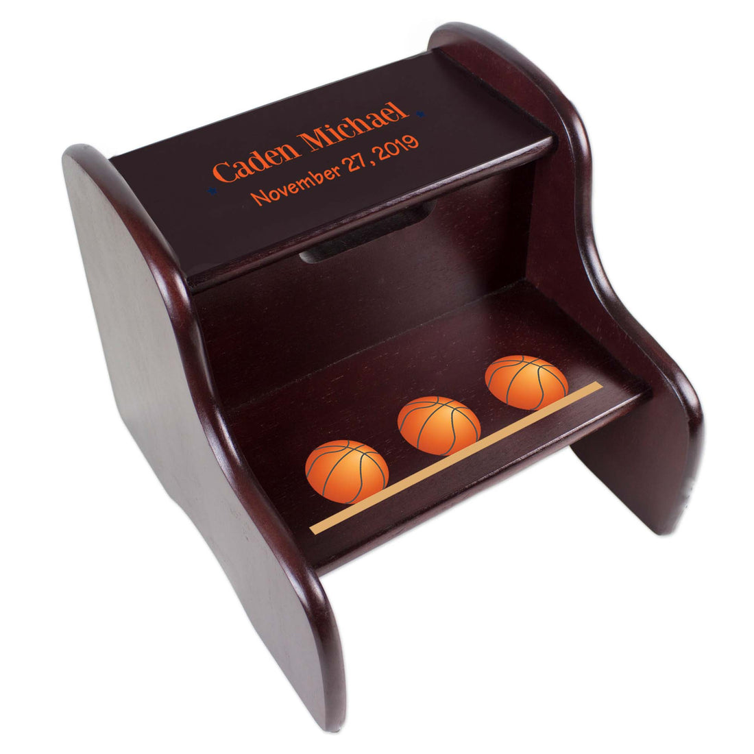 Personalized Basketballs Espresso Two Step Stool