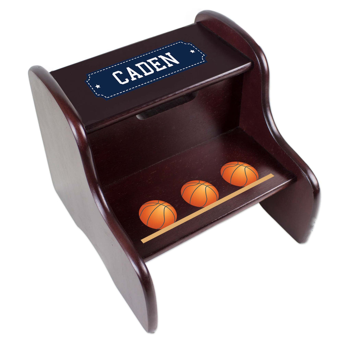 Personalized Basketballs Espresso Two Step Stool