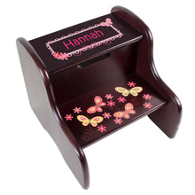 Personalized Espresso Two Step Stool With Yellow Butterflies Design