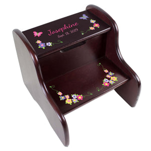Personalized Pastel Butterfly Garland Espresso Two Step Stool
