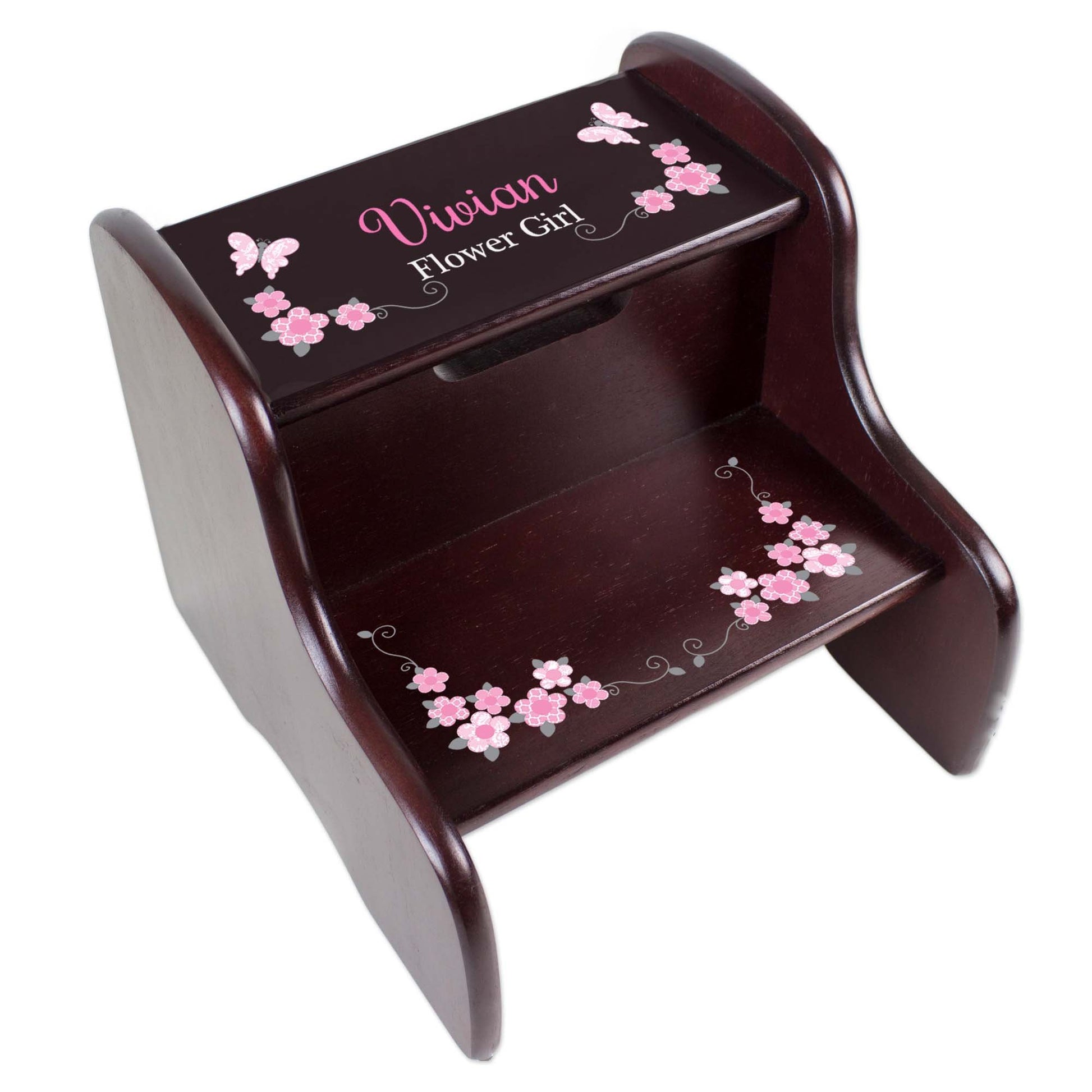 Personalized Espresso 2 Step Stool With Pretty Pony Design