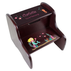 Personalized African American Mermaid Princess Espresso Two Step Stool