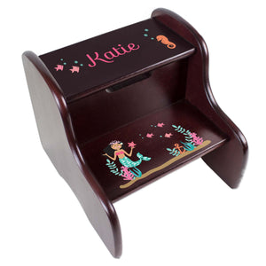 Personalized African American Mermaid Princess Espresso Two Step Stool