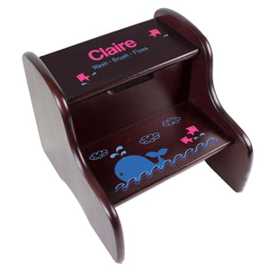 Personalized Pink Whale Espresso Two Step Stool