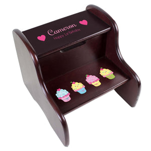 Personalized Floral Garland Espresso Two Step Stool
