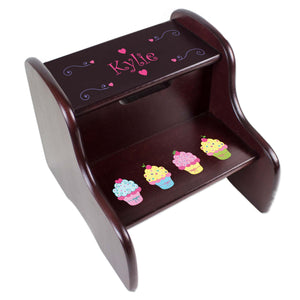 Personalized Cupcakes Espresso Two Step Stool