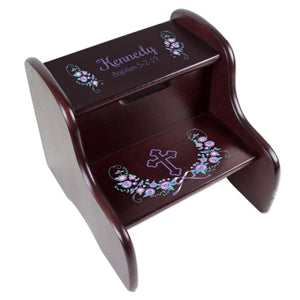 Personalized Lavender Floral Garland Espresso Two Step Stool