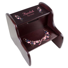 Personalized Navy Pink Floral Garland Espresso Two Step Stool