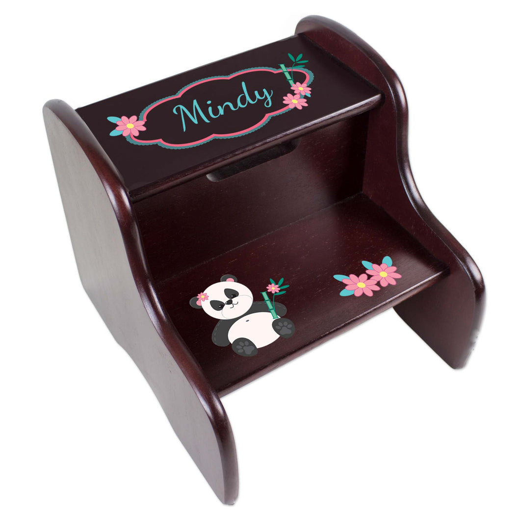 Personalized Panda Bear Espresso Two Step Stool