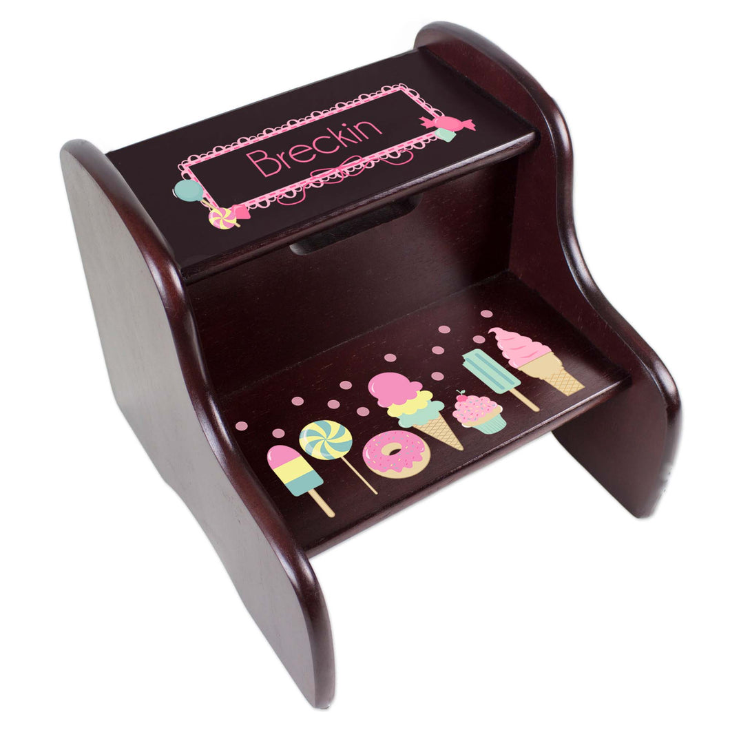 Personalized Espresso Two Step Stool With Sweet Treats Candy Design