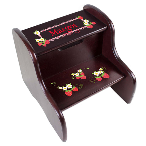 Personalized Strawberries Espresso Two Step Stool
