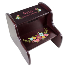 Personalized Spring Floral Espresso Two Step Stool