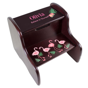 Personalized Espresso Two Step Stool With Shamrock Design