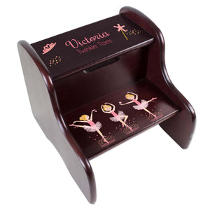 Personalized Ballerina African American Espresso Two Step Stool