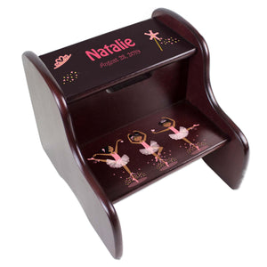 Personalized Ballerina African American Espresso Two Step Stool