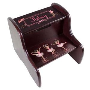 Personalized Ballerina Black Hair Espresso Two Step Stool