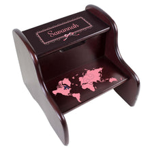 Personalized World Map Pink Espresso Two Step Stool