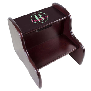Personalized Espresso Fixed Stool With Mint Circle Design
