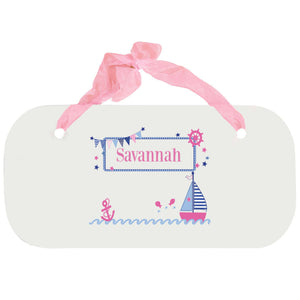 Personalized Girls Wall Plaque with Pink Sailboat design
