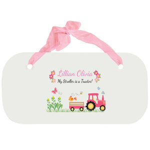 Personalized Girls Wall Plaque with Pink Tractor design
