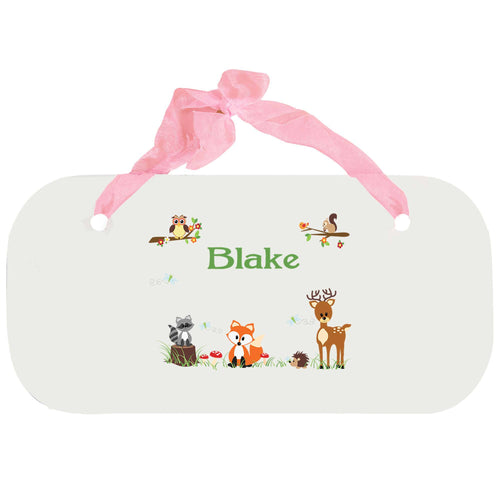Personalized Girls Wall Plaque with Green Forest Animal design