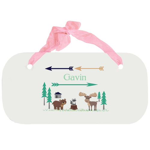 Personalized Girls Wall Plaque with North Woodland Critters design
