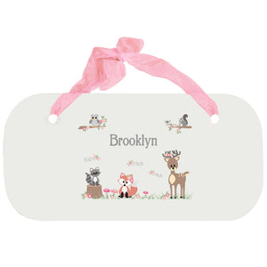 Personalized Girls Wall Plaque with Gray Woodland Critters design