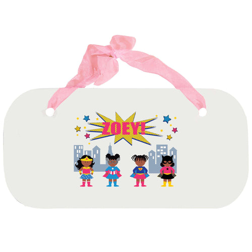 Personalized Girls Wall Plaque with Super Girls African American design