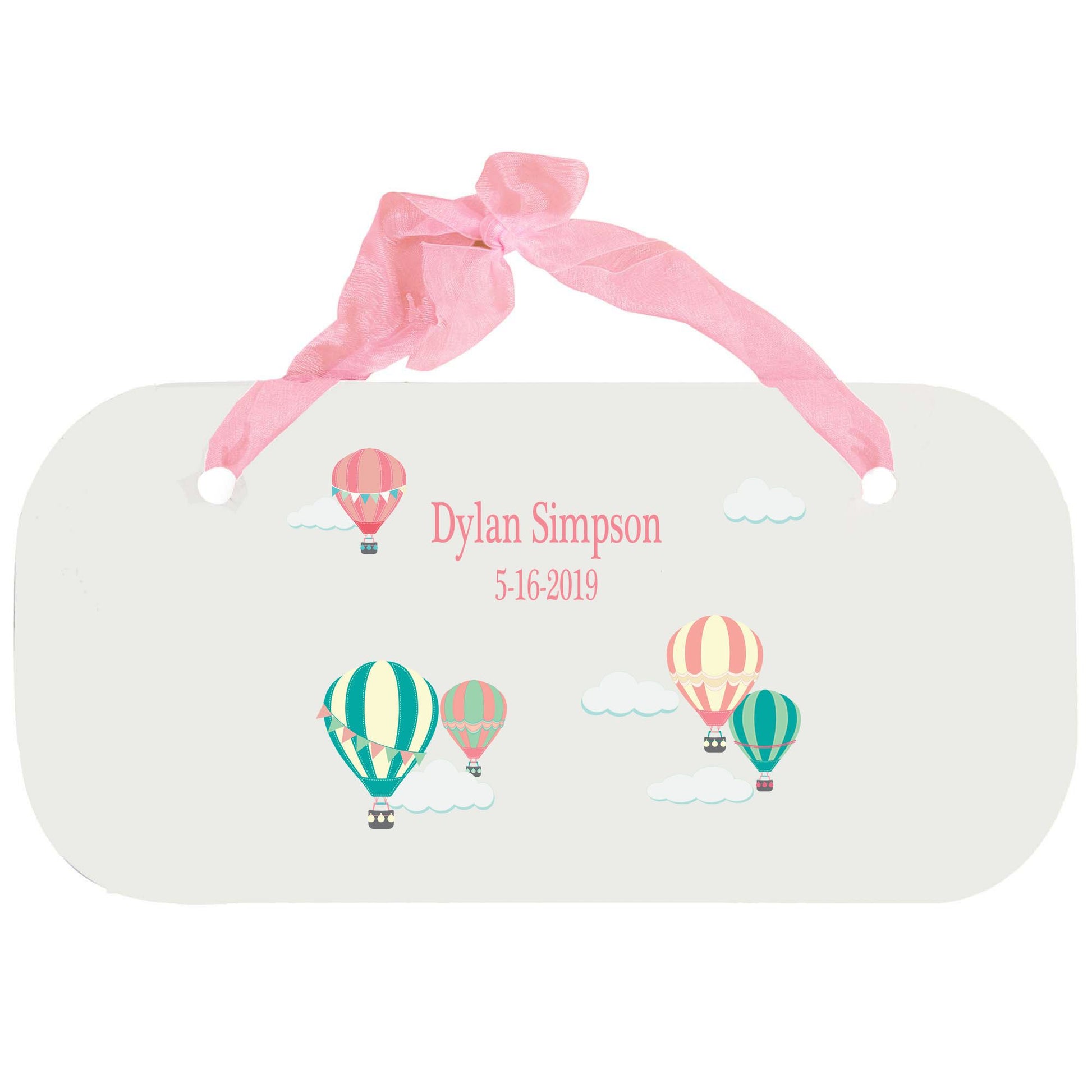 Personalized Girls Wall Plaque with Hot Air Balloon design