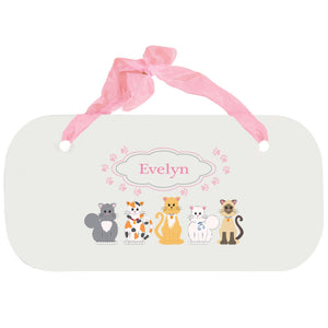 Personalized Girls Wall Plaque with Pink Cats design