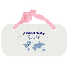 Personalized Girls Wall Plaque with World Map Blue design