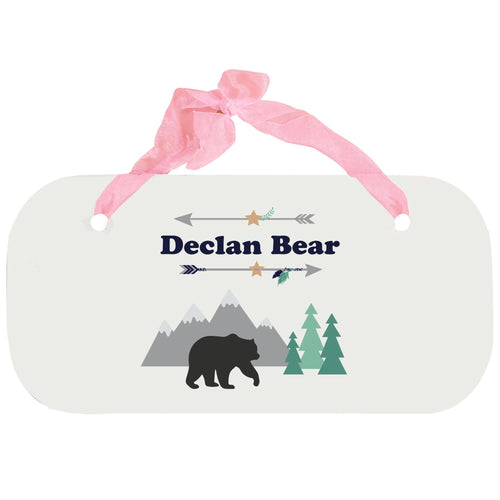 Personalized Girls Wall Plaque with Mountain Bear design