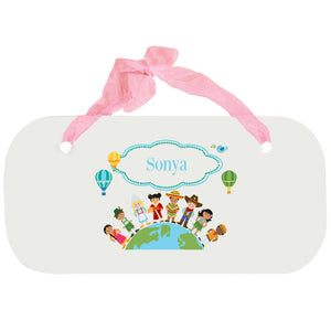Personalized Girls Wall Plaque with Small World design