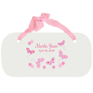 Personalized Girls Wall Plaque with Butterflies Pink design