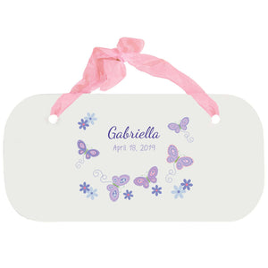 Personalized Girls Wall Plaque with Butterflies Lavender design