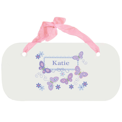 Personalized Girls Wall Plaque with Butterflies Lavender design