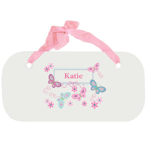 Personalized Girls Wall Plaque with Butterflies Aqua Pink design