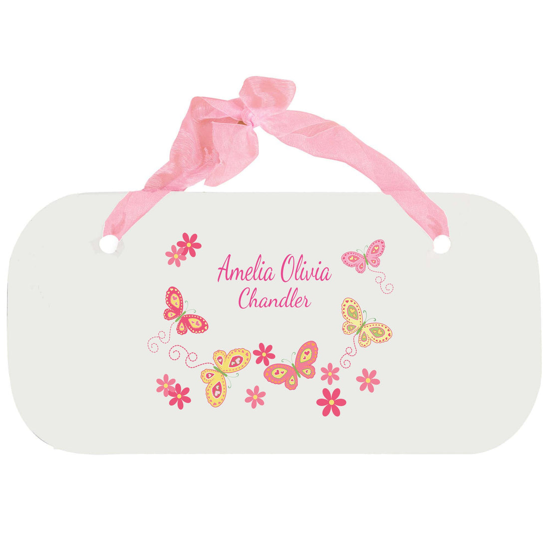 Personalized Girls Wall Plaque with Butterflies Yellow Pink design