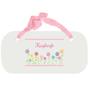 Personalized Girls Wall Plaque with Stemmed Flowers design