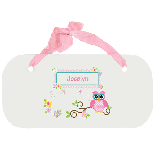 Personalized Girls Wall Plaque with Pink Owl design