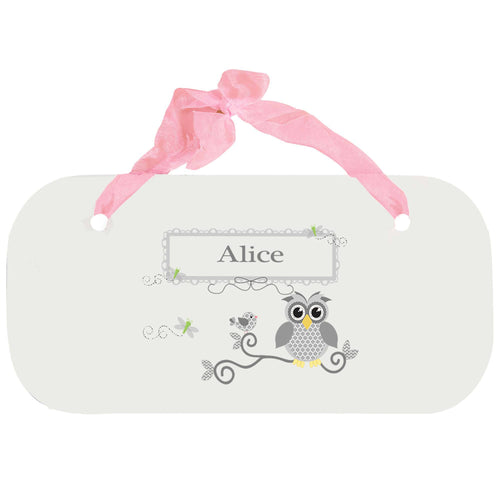 Personalized Girls Wall Plaque with Gray Owl design