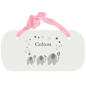 Personalized Girls Wall Plaque with Gray Elephant design