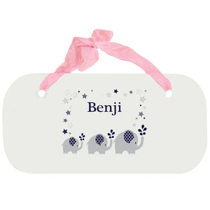 Personalized Girls Wall Plaque with Navy Elephant design