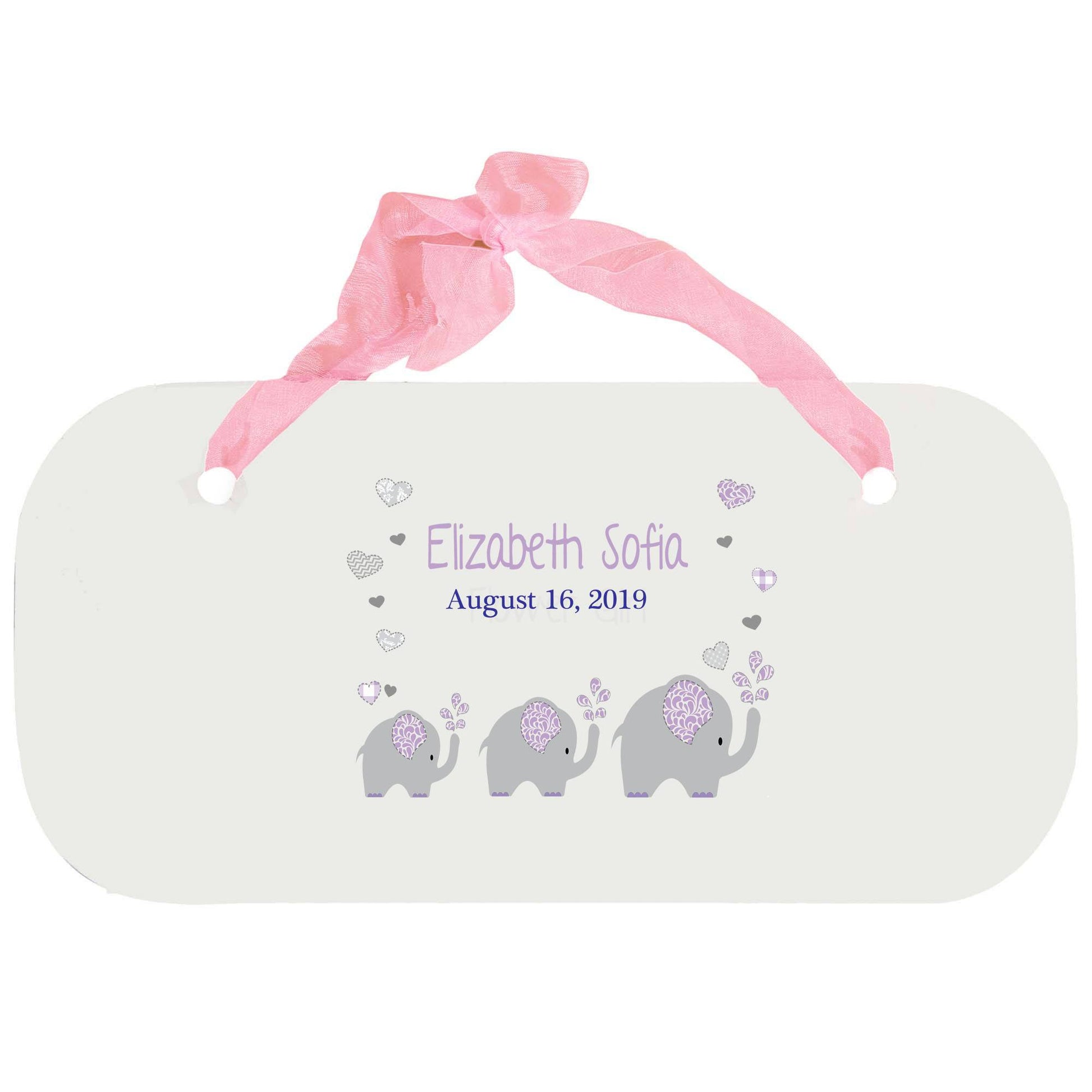 Personalized Girls Wall Plaque with Lavender Elephant design