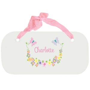 Personalized Girls Wall Plaque with Pastel Butterflies design