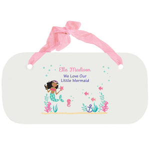Personalized Girls Wall Plaque with African American Mermaid Princess design