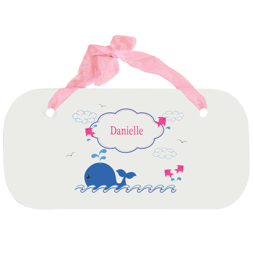 Personalized Girls Wall Plaque with Pink Whale design