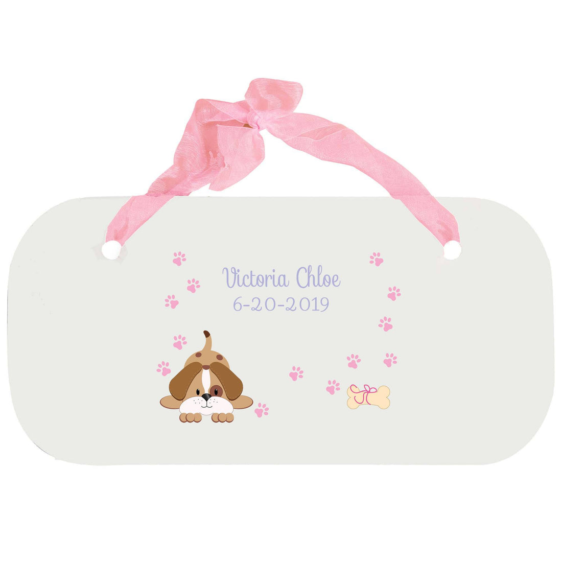 Personalized Girls Wall Plaque with Pink Puppy design