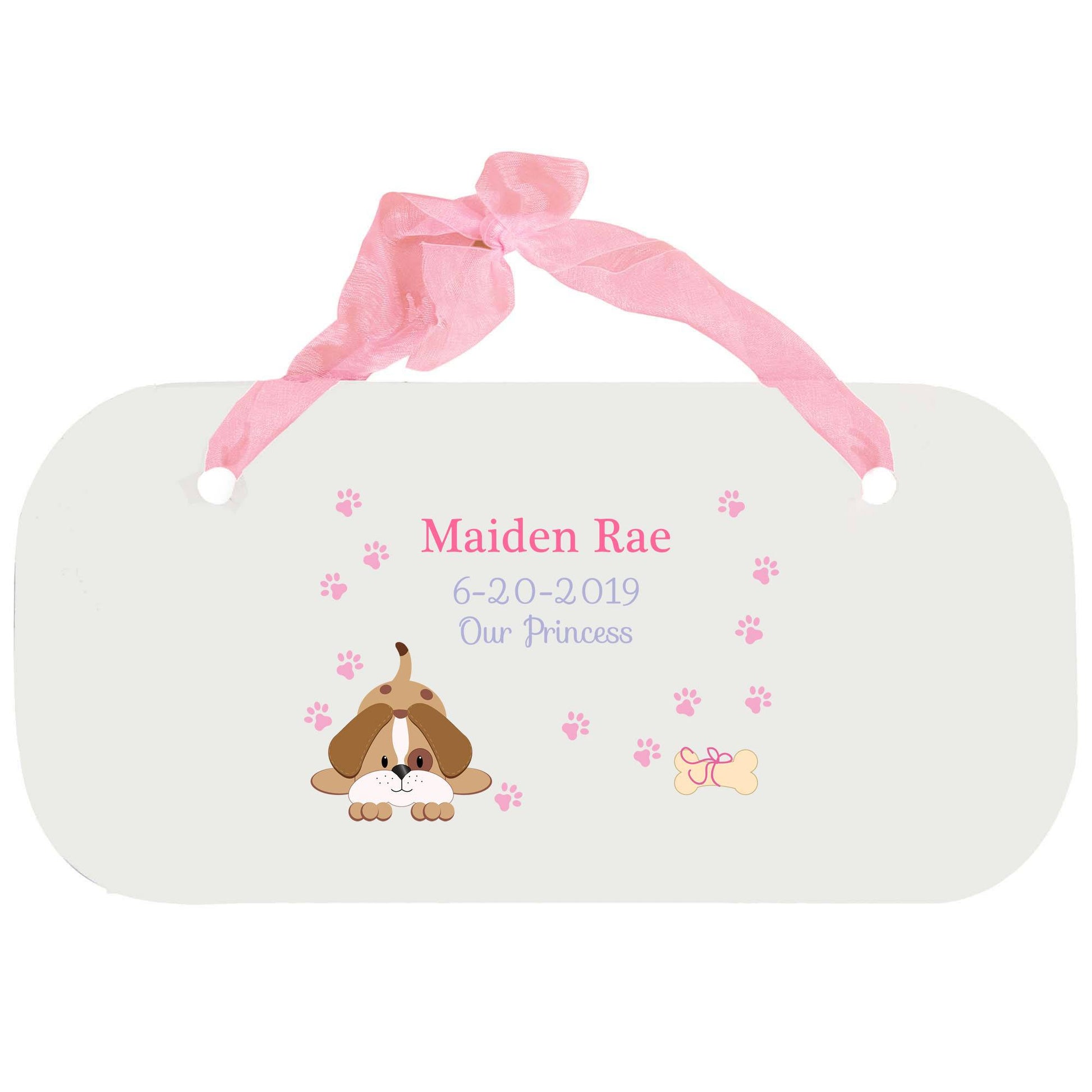 Personalized Girls Wall Plaque with Pink Puppy design